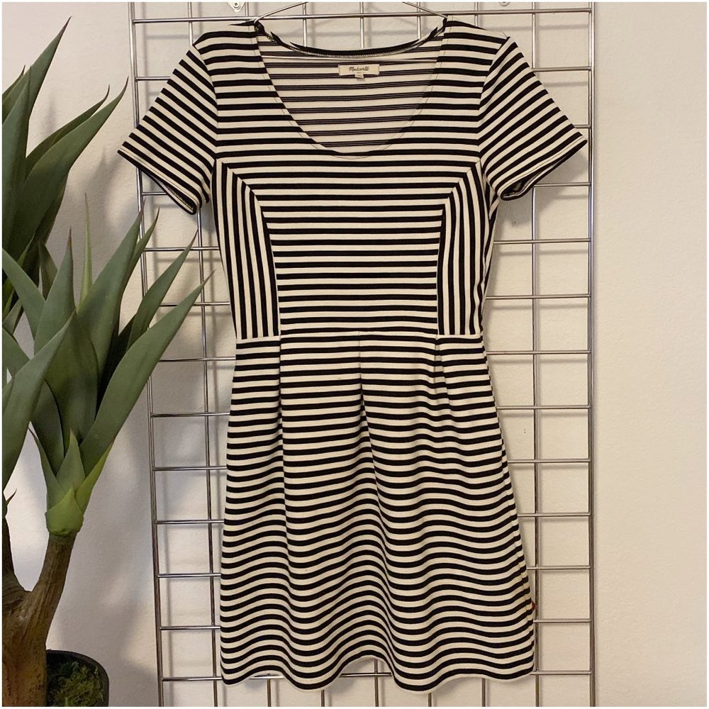 Madewell J. Crew Bistro Dress Black White Stripes